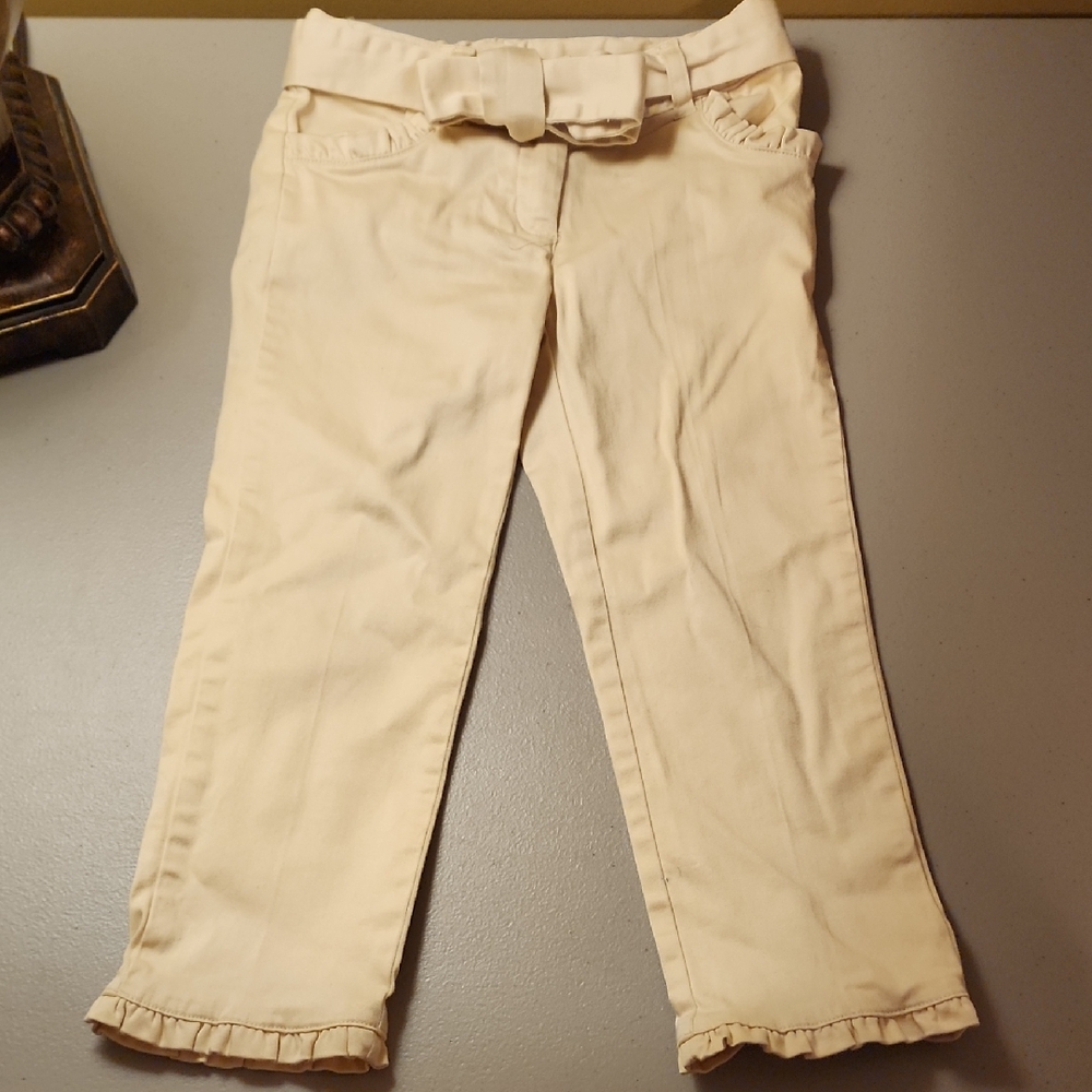Janie and Jack Cream Girls Pants with Subtle Pink Label